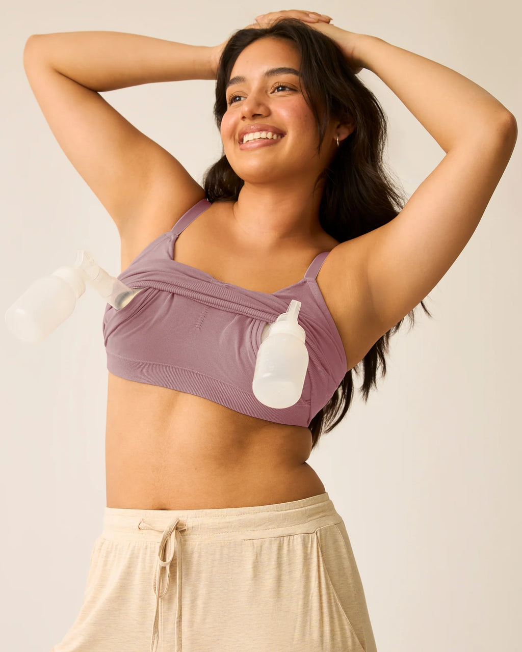 Hands-Free Pumping Sleep Bra Two-Pack, Wire-Free Bamboo Blend Nursing Bra with Regular, Busty and Super Busty Fits