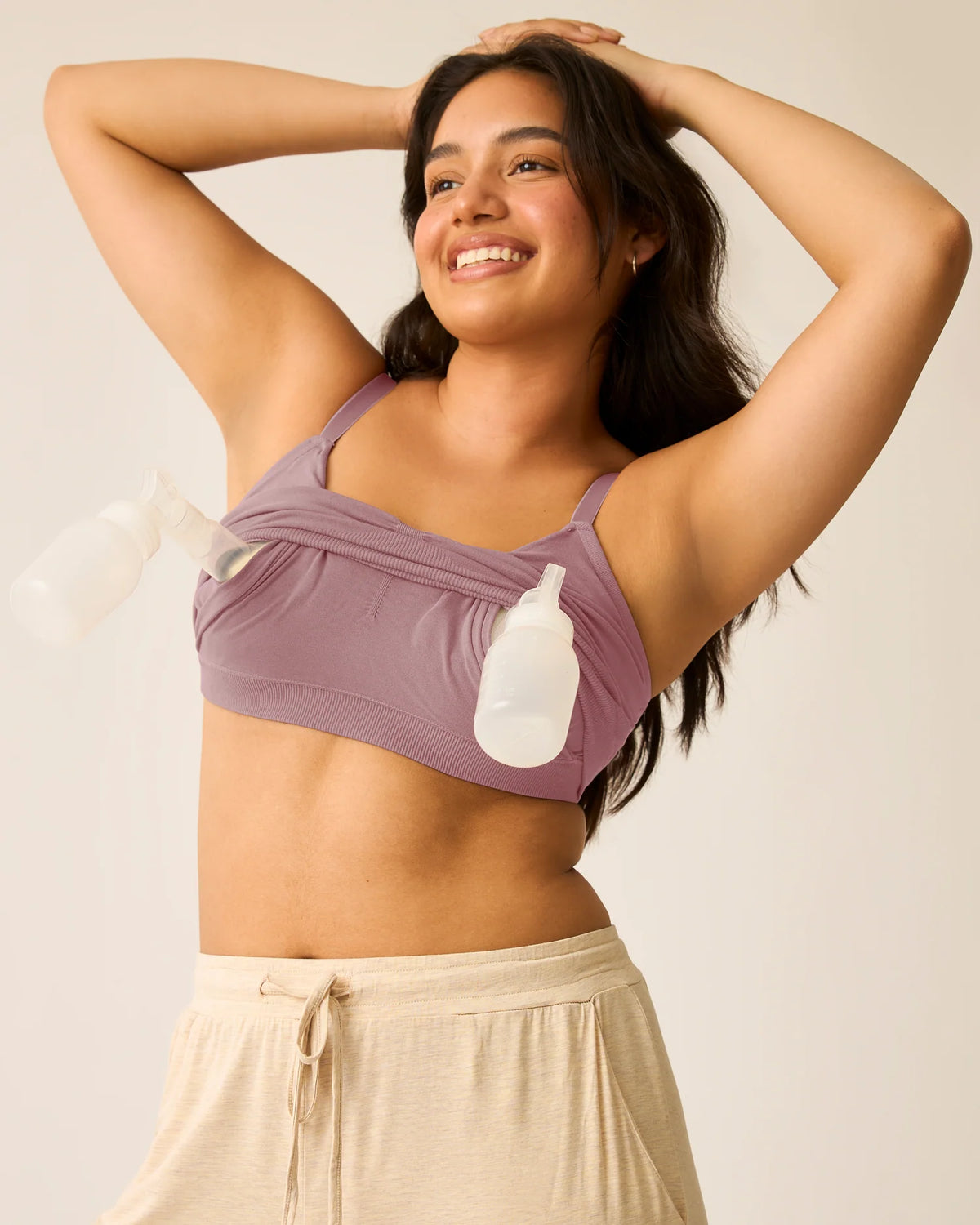 Hands-Free Pumping Sleep Bra Two-Pack, Wire-Free Bamboo Blend Nursing Bra with Regular, Busty and Super Busty Fits