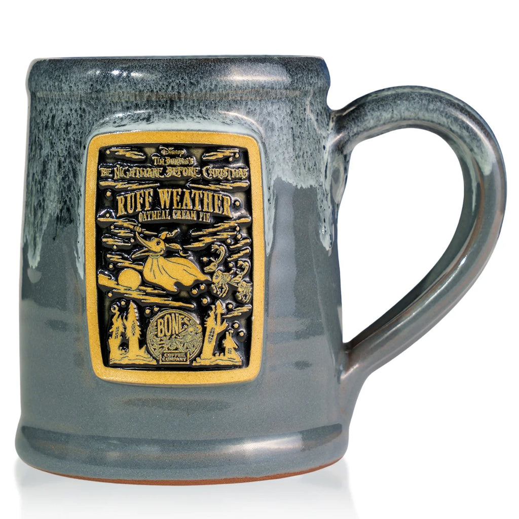 Handthrown Ceramic Mug with Large Comfortable Handle, Grey Finish and Black-and-White Glaze, 12–14 Ounce Capacity