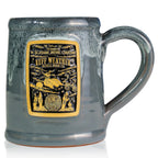 Handthrown Ceramic Mug with Large Comfortable Handle, Grey Finish and Black-and-White Glaze, 12–14 Ounce Capacity