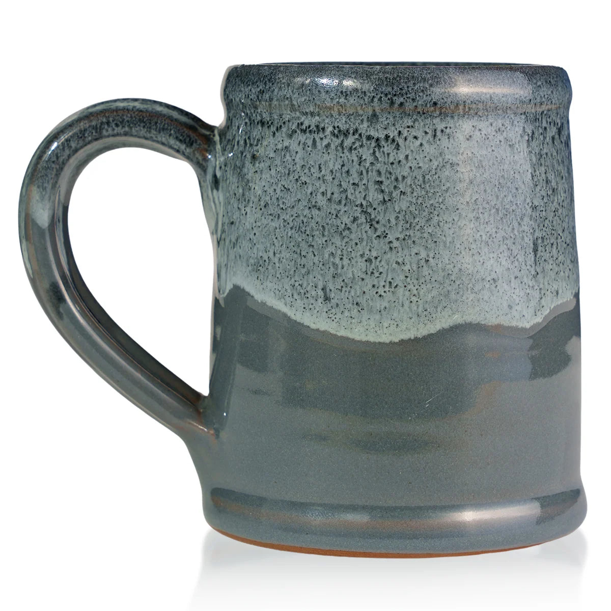 Handthrown Ceramic Mug with Large Comfortable Handle, Grey Finish and Black-and-White Glaze, 12–14 Ounce Capacity