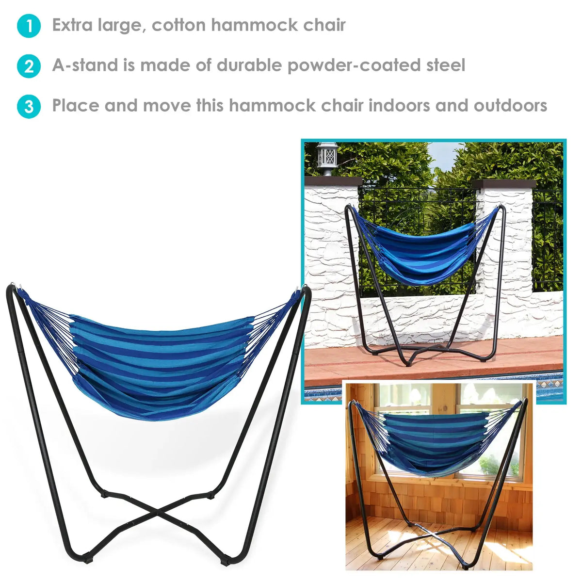 Hanging Rope Hammock Chair and Stand Set
