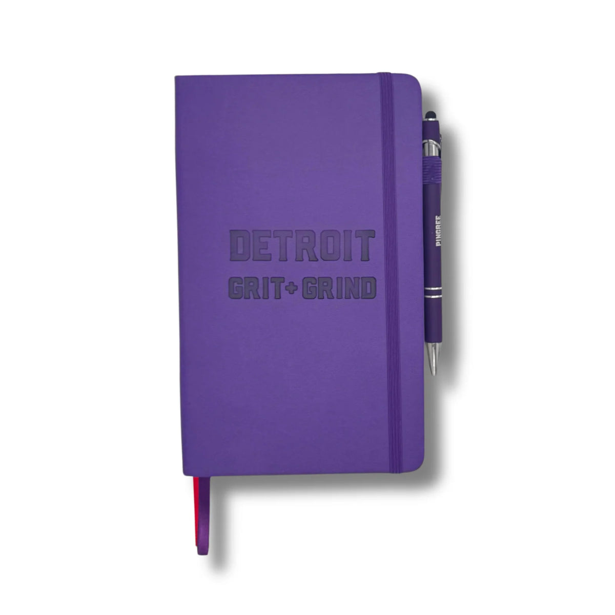 Hardcover Journal Notebook with 128 Recycled Pages, Lay-Flat Binding, Pen Loop and — Petunia Purple / Detroit Grit and Grind