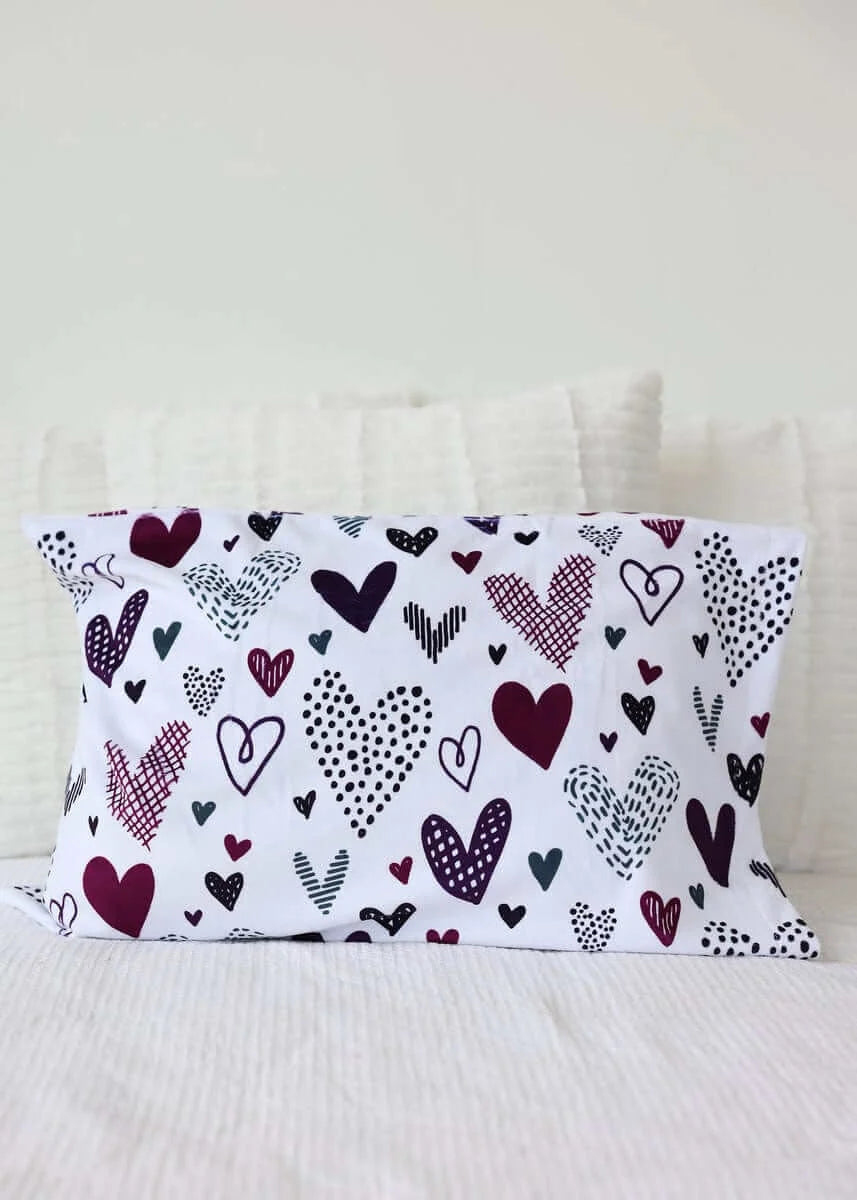 Heart Print Blankets and Standard Pillowcase in a Purple and Gray
