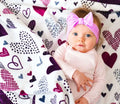 Heart Print Blankets and Standard Pillowcase in a Purple and Gray