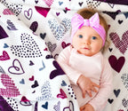 Heart Print Blankets and Standard Pillowcase in a Purple and Gray
