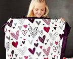 Heart Print Blankets and Standard Pillowcase in a Purple and Gray