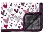 Heart Print Blankets and Standard Pillowcase in a Purple and Gray