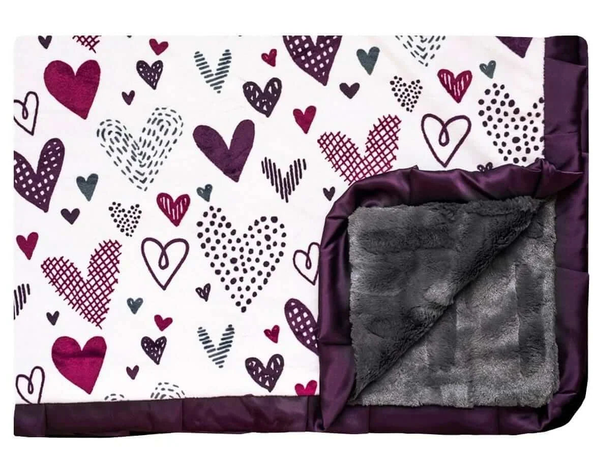 Heart Print Blankets and Standard Pillowcase in a Purple and Gray