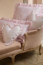 Heart Shape Ruffle Pillow with Removable Insert and Zipper Closure in Floral Print Color · heart pillow