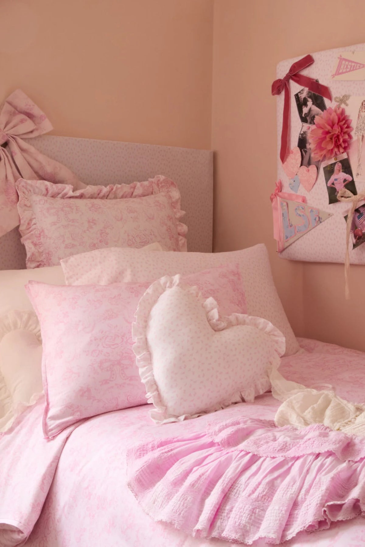 Heart Shape Ruffle Pillow with Removable Insert and Zipper Closure in Floral Print Color · heart pillow