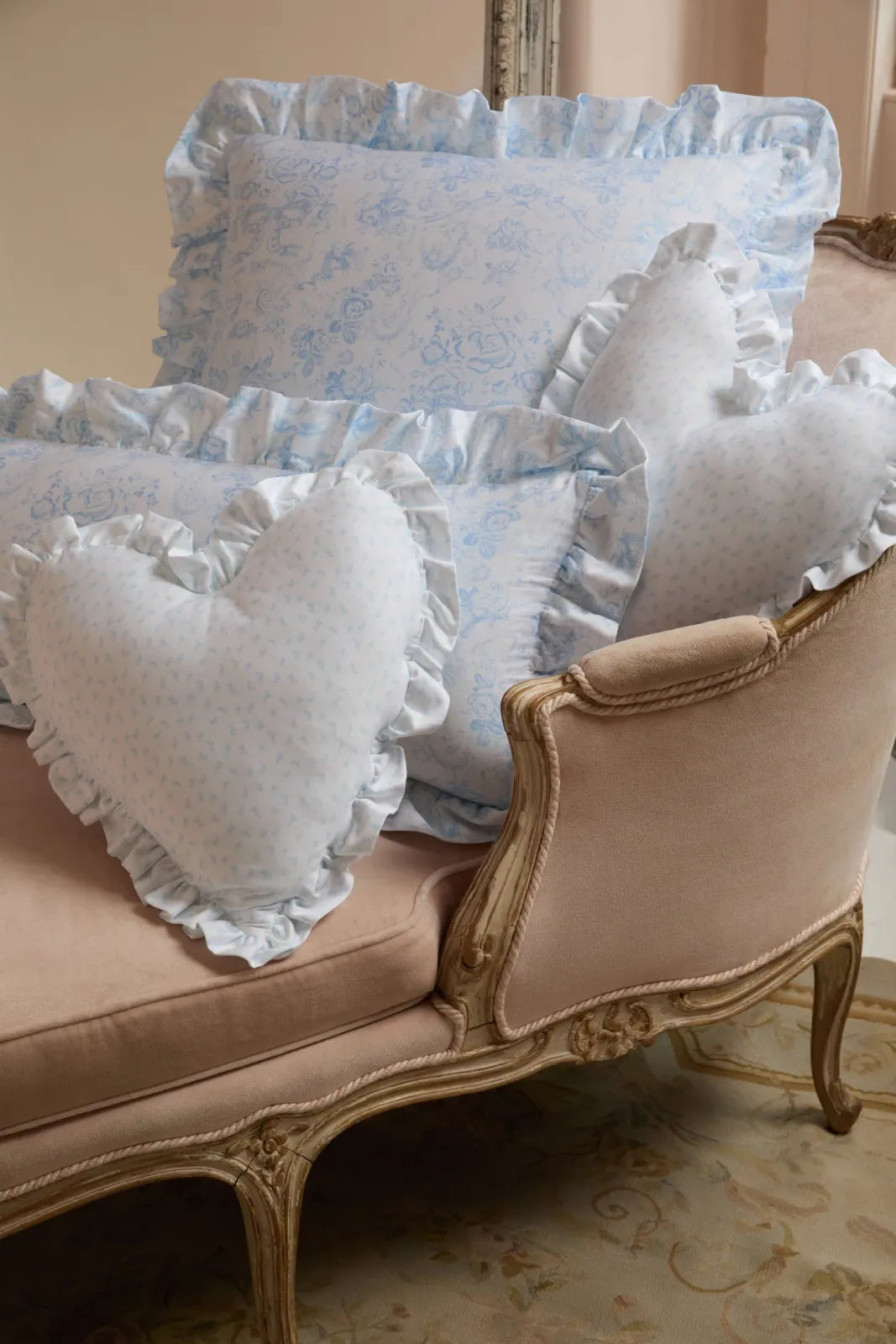 Heart Shape Ruffle Pillow with Removable Insert and Zipper Closure in Floral Print Color · heart pillow