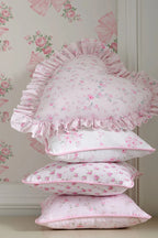 Heart Shape Ruffle Pillow with Removable Insert and Zipper Closure in Floral Print Color · heart pillow