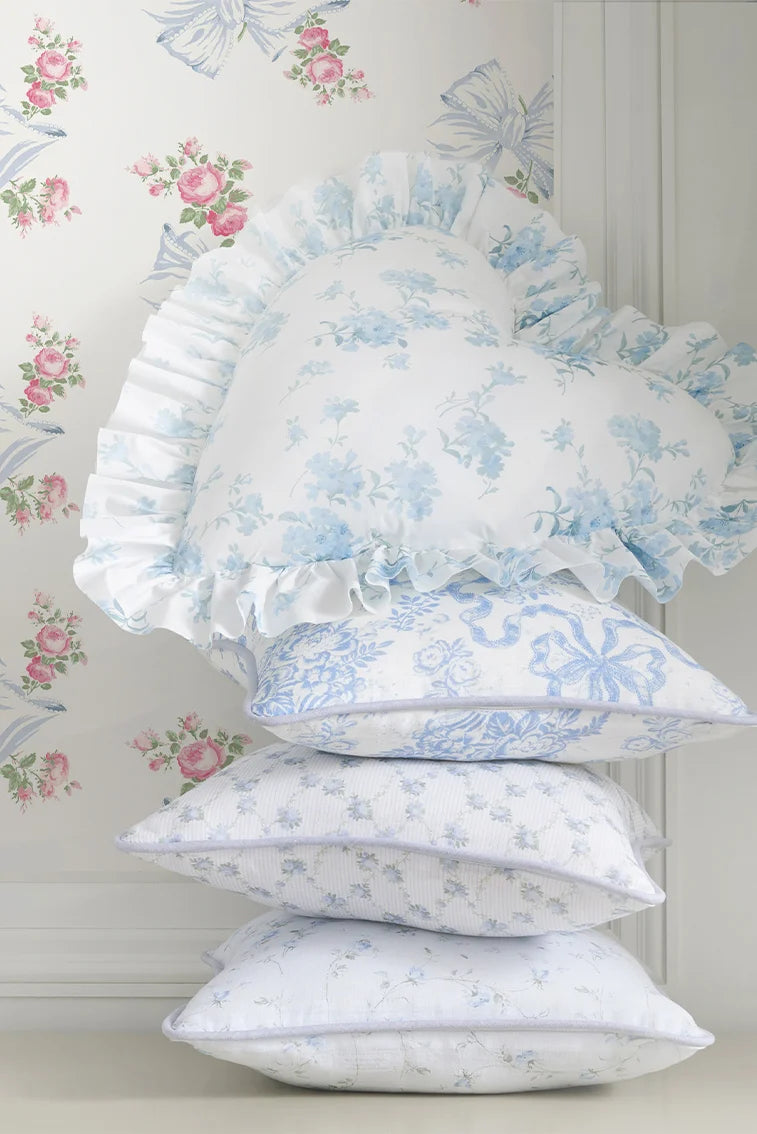 Heart Shape Ruffle Pillow with Removable Insert and Zipper Closure in Floral Print Color · heart pillow
