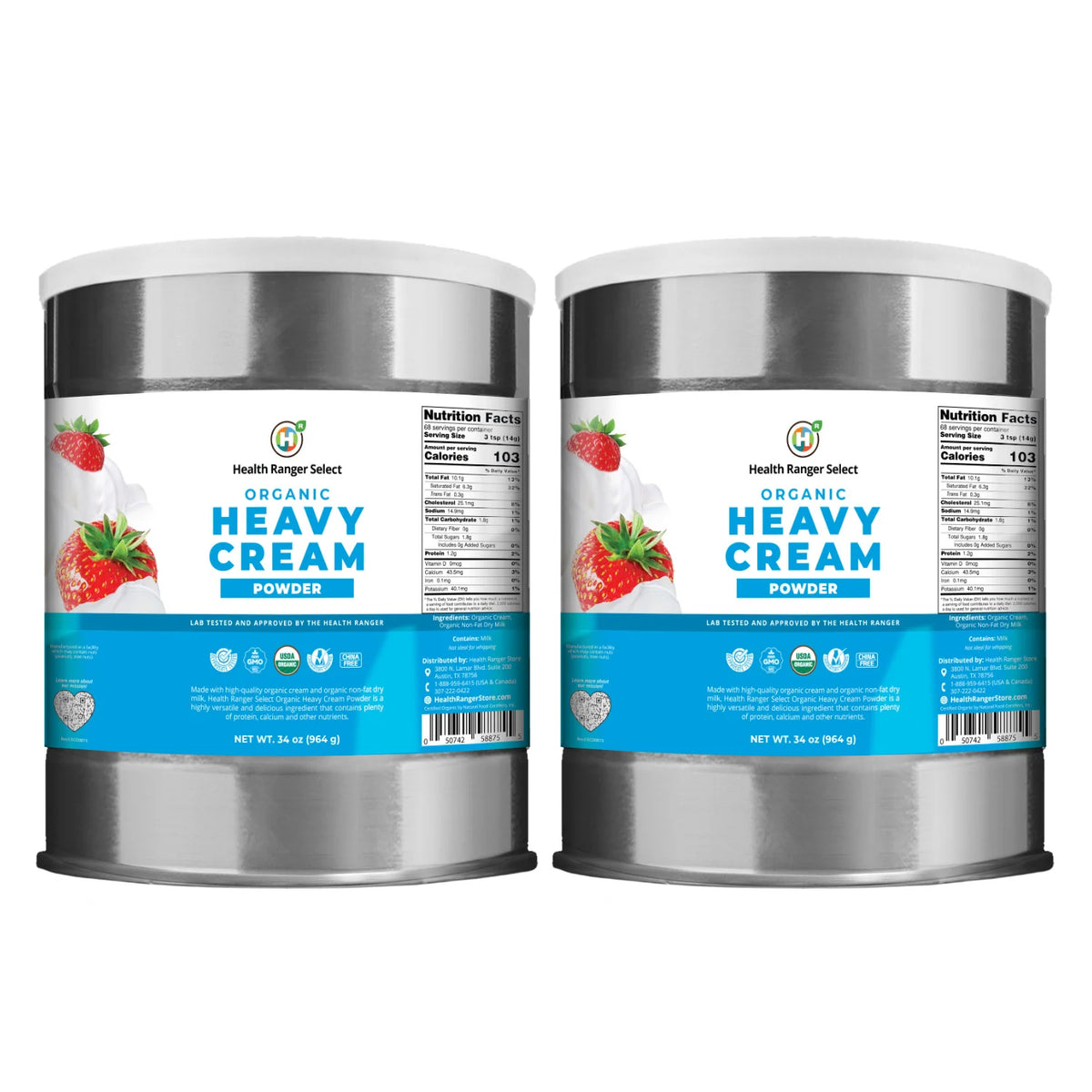 Heavy Cream Powder, Organic 34 oz #10 Can 2-Pack for Baking, Cooking and Long-Term Pantry Storage