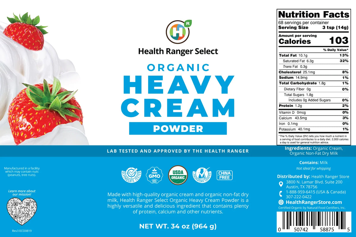 Heavy Cream Powder, Organic 34 oz #10 Can 2-Pack for Baking, Cooking and Long-Term Pantry Storage