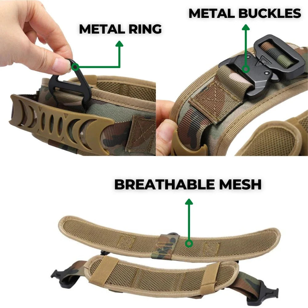 Heavy Duty Tactical Dog Collar for Large Working Dogs with a Quick Release Buckle and Adjustable Fit