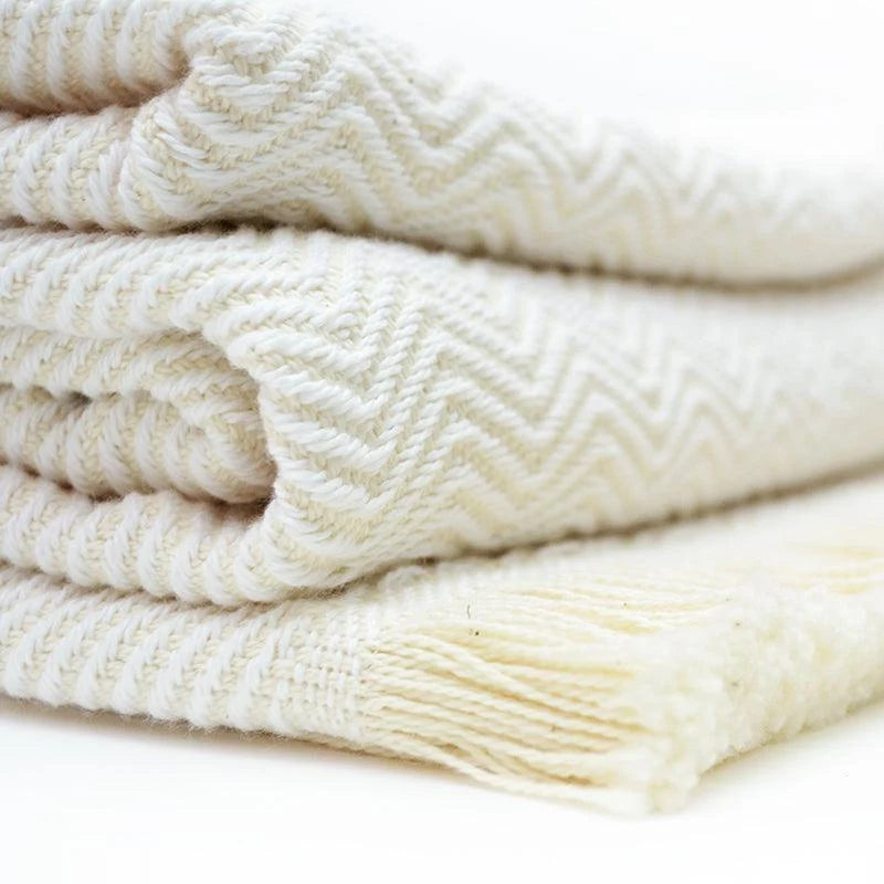 Herringbone Cotton Throw Blanket in Five Colors, Machine Washable