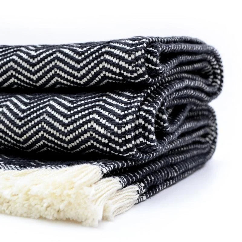 Herringbone Cotton Throw Blanket in Five Colors, Machine Washable