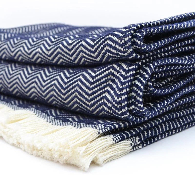 Herringbone Cotton Throw Blanket in Five Colors, Machine Washable
