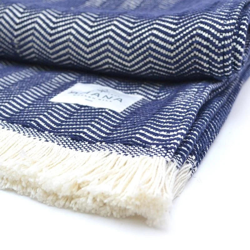 Herringbone Cotton Throw Blanket in Five Colors, Machine Washable, Navy