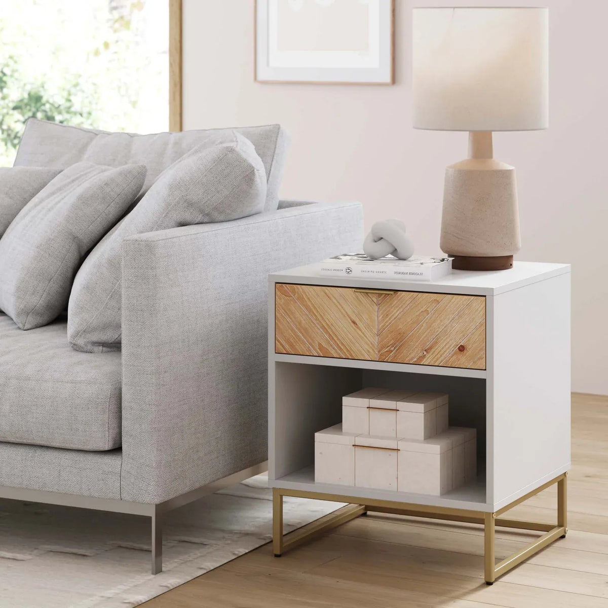 Herringbone Nightstand in Walnut and Matte Black