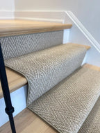 Herringbone Stair Runner in Warm Neutral Beige-Cork, Custom Cut by the Foot with Bound Edges