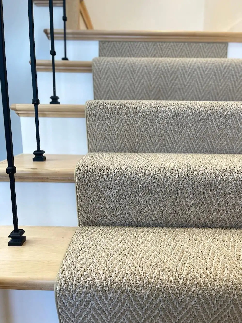 Herringbone Stair Runner in Warm Neutral Beige-Cork, Custom Cut by the Foot with Bound Edges