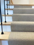Herringbone Stair Runner in Warm Neutral Beige-Cork, Custom Cut by the Foot with Bound Edges