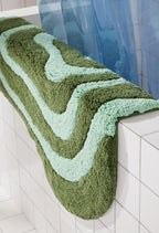High-Pile Bath Rug with Organic Undulating Shape, Tapered Ends and Thin Slip-Resistant Latex Backing
