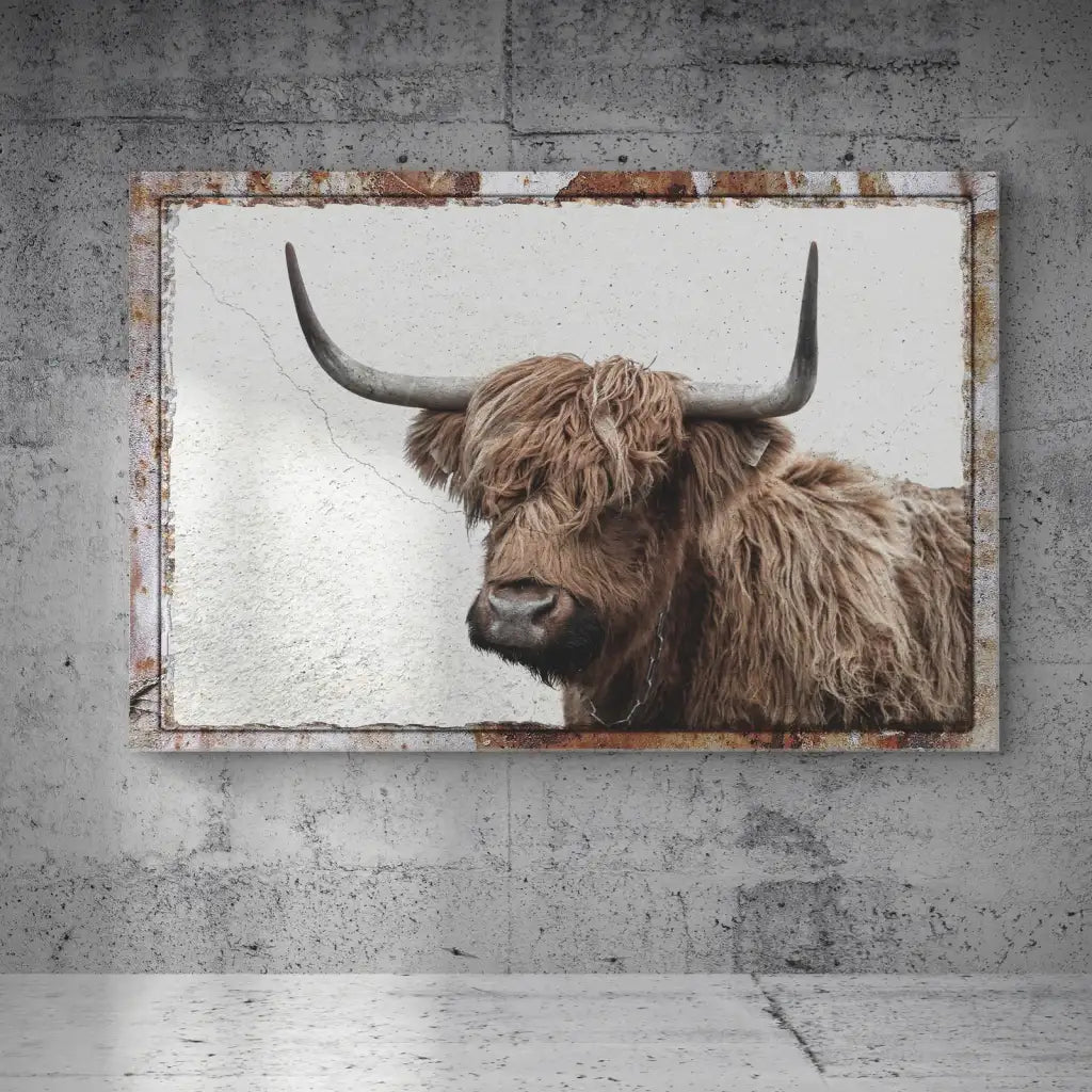 Highland Cow Canvas Wall Art in a Rustic Gallery Wrapped Style,