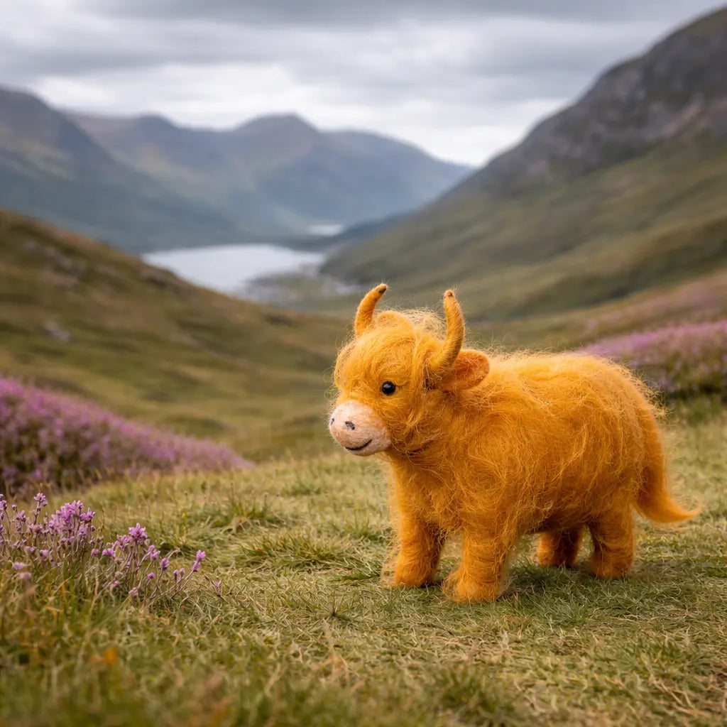 Highland Cow Ornament Hand Felted from Organic Wool