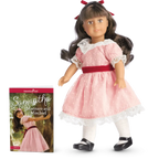Historical Mini Doll with Brown Painted Eyes, Glossy Curls, Posable Vinyl Limbs, 1904 Outfit and Mini Book