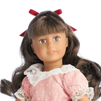 Historical Mini Doll with Brown Painted Eyes, Glossy Curls, Posable Vinyl Limbs, 1904 Outfit and Mini Book
