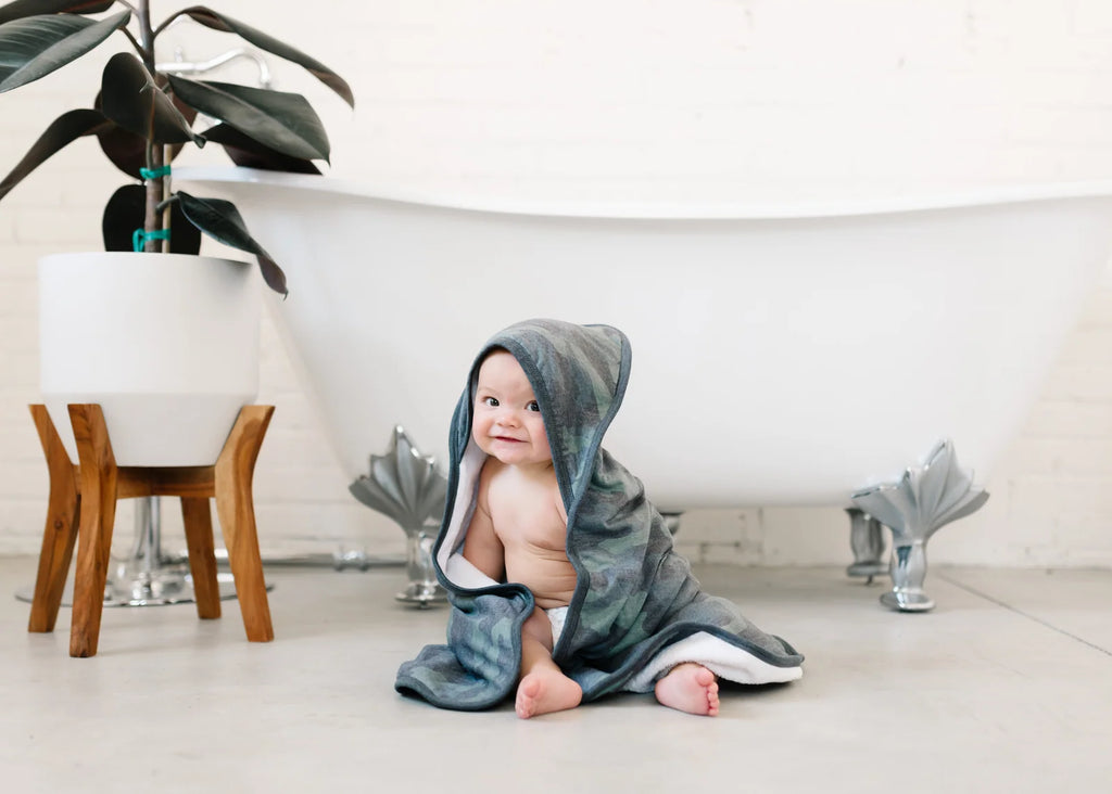 Hooded Baby Towel in Green Camouflage