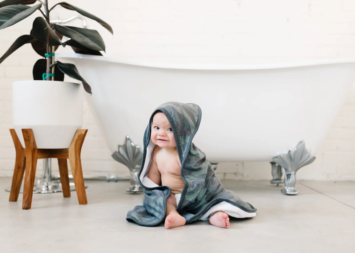 Hooded Baby Towel in Green Camouflage