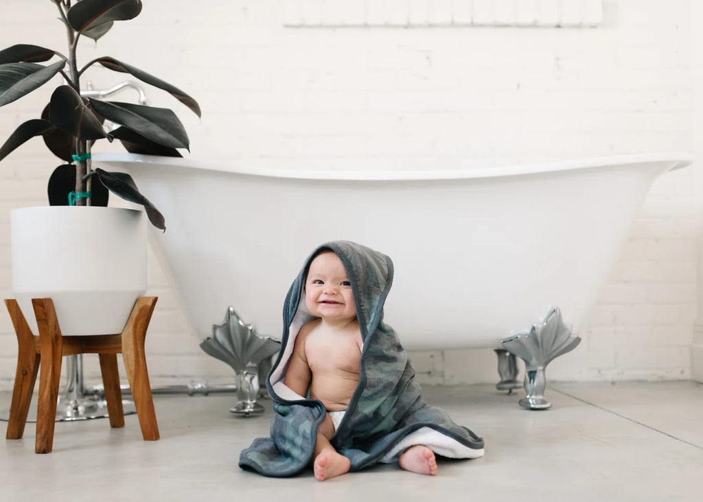 Hooded Baby Towel in Green Camouflage