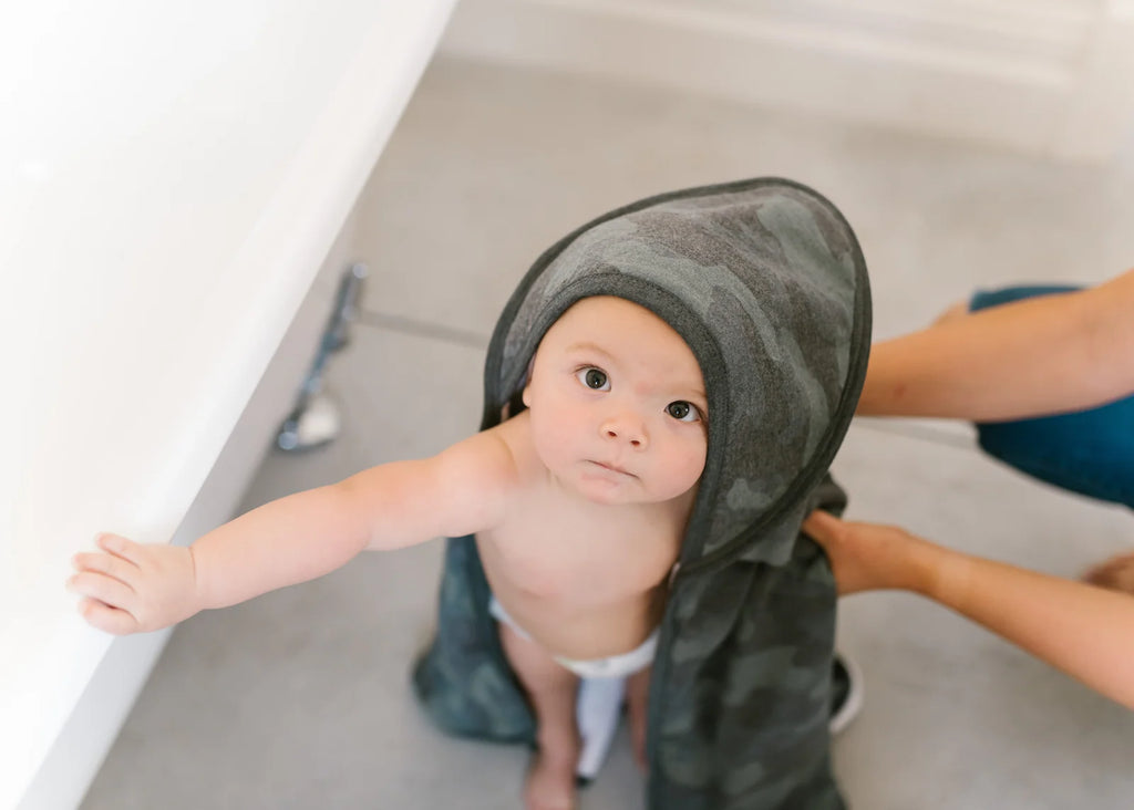 Hooded Baby Towel in Green Camouflage