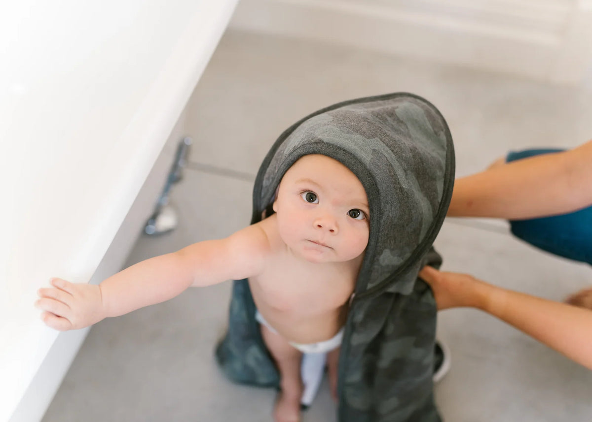 Hooded Baby Towel in Green Camouflage