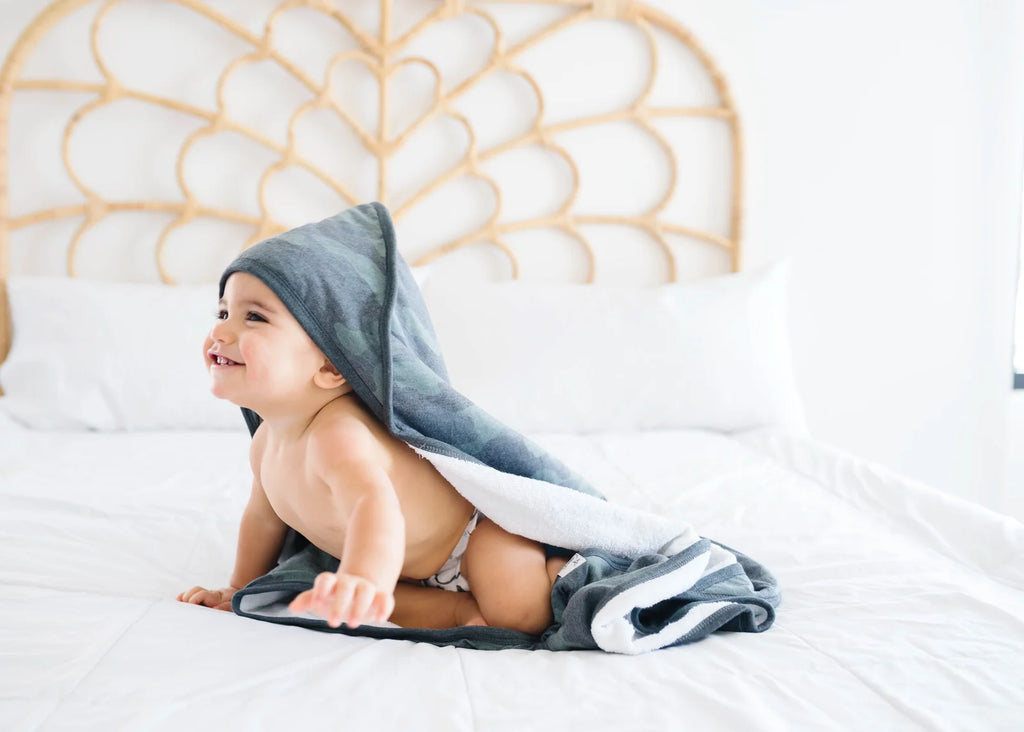 Hooded Baby Towel in Green Camouflage