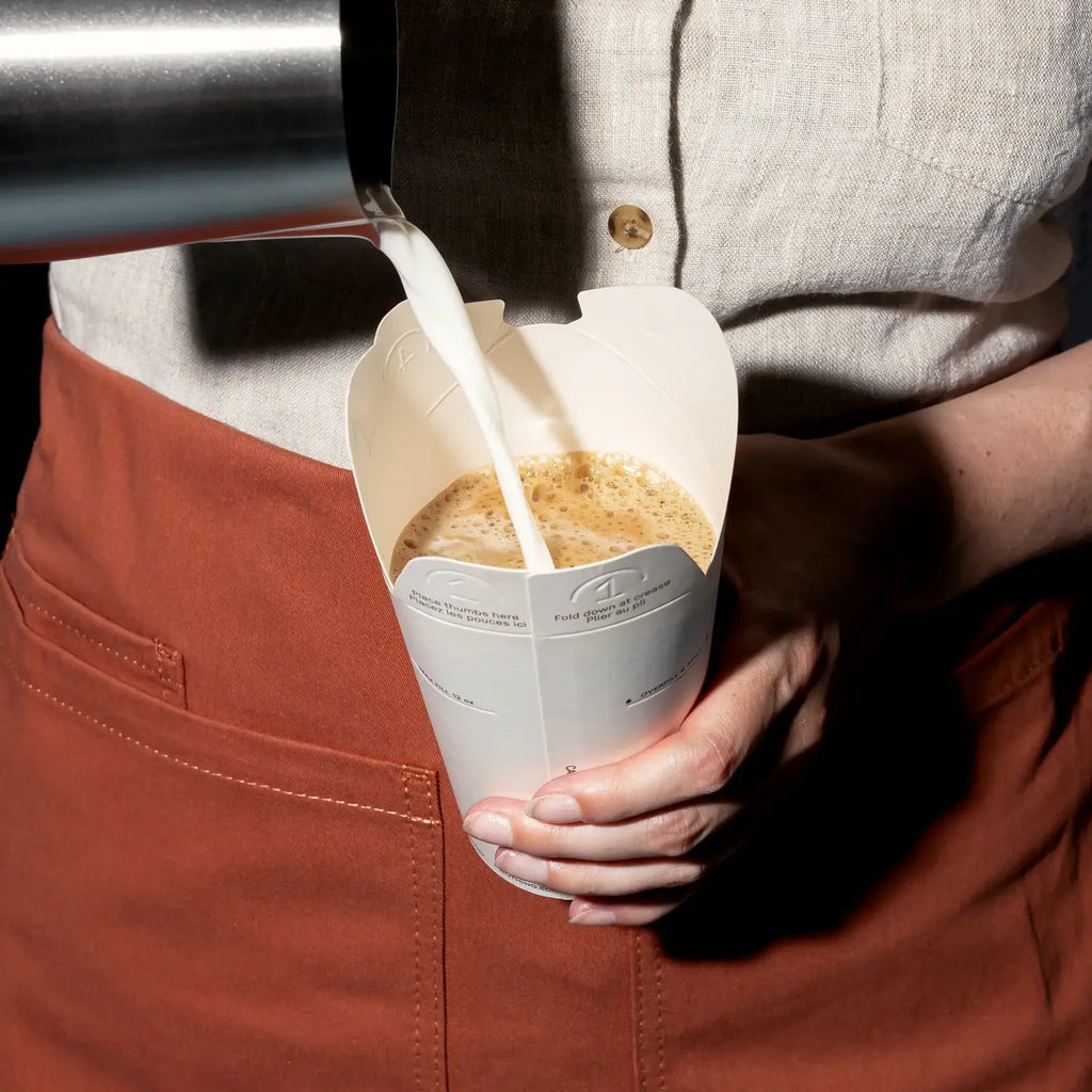 Hot Drink Cup with a Plastic-Free Folding Lid and Spout, in 8oz, 12oz and 16oz Capacity Sizes