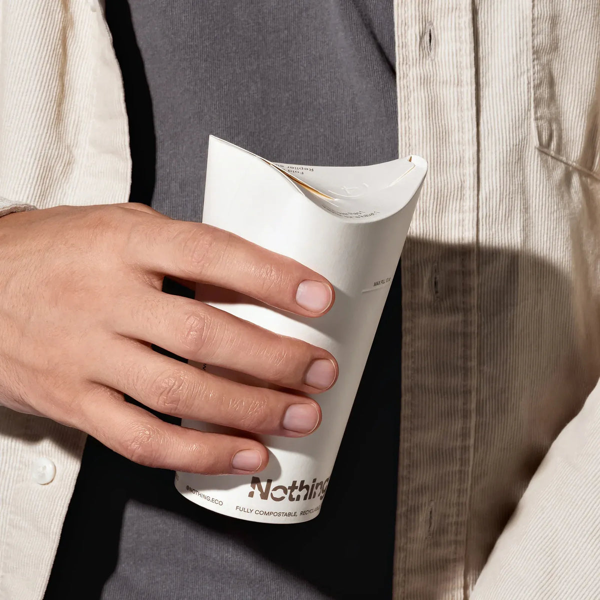 Hot Drink Cup with a Plastic-Free Folding Lid and Spout, in 8oz, 12oz and 16oz Capacity Sizes