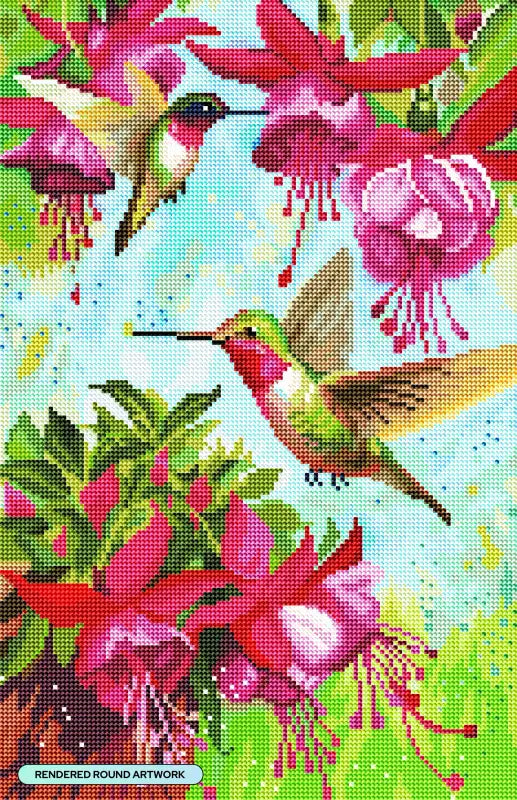 Hummingbird Diamond Art Kit with 13 x 20 Inch Full-Drill Canvas, 54 Colors and Sparkling AB and Fairy Dust Details