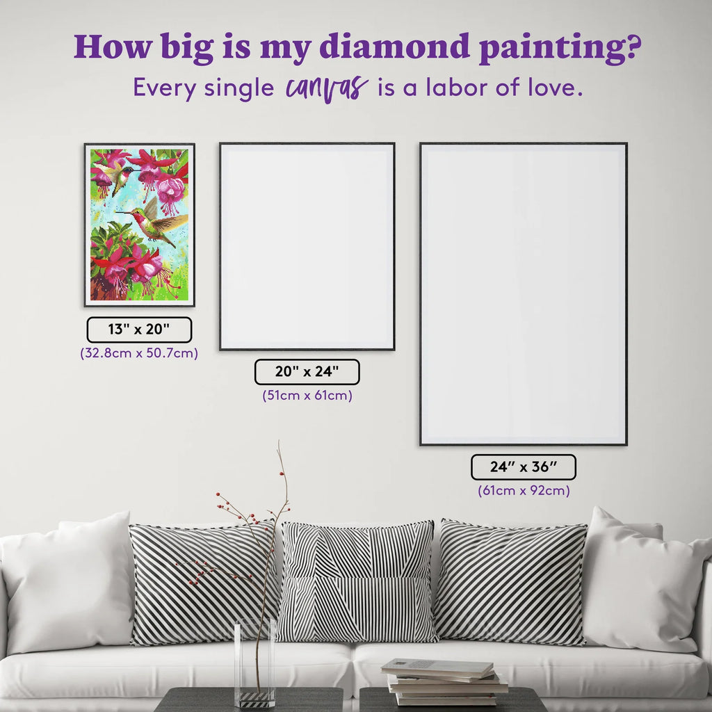 Hummingbird Diamond Art Kit with 13 x 20 Inch Full-Drill Canvas, 54 Colors and Sparkling AB and Fairy Dust Details