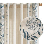Hydrangea Embroidered Curtains in Light-Filtering Linen Blend for Living Rooms and Bedrooms, 2 Panels