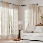Hydrangea Embroidered Curtains in Light-Filtering Linen Blend for Living Rooms and Bedrooms, 2 Panels