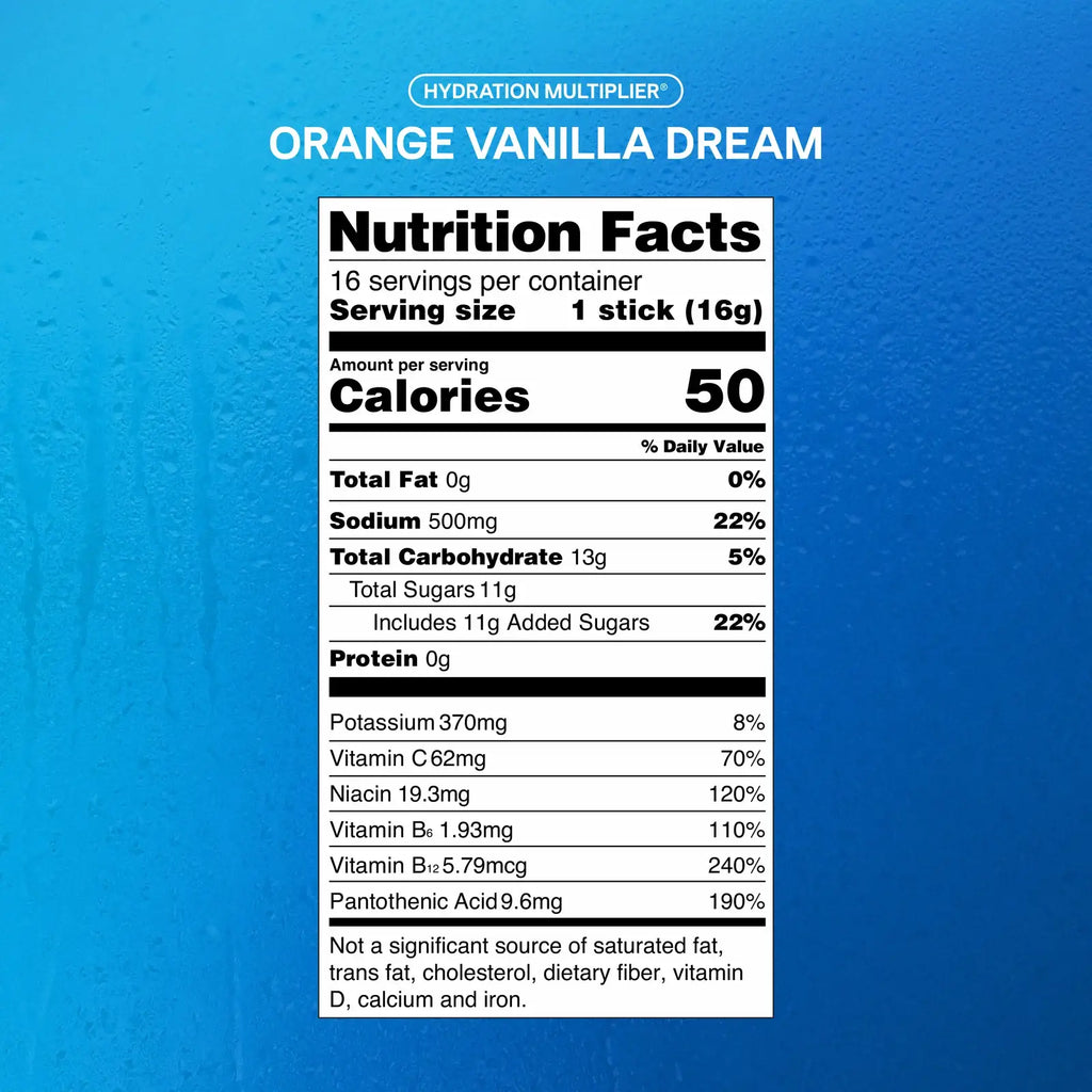 Hydration Powder in Orange Vanilla Dream Flavor, 16-Pack for Refreshing Hydration on the Go