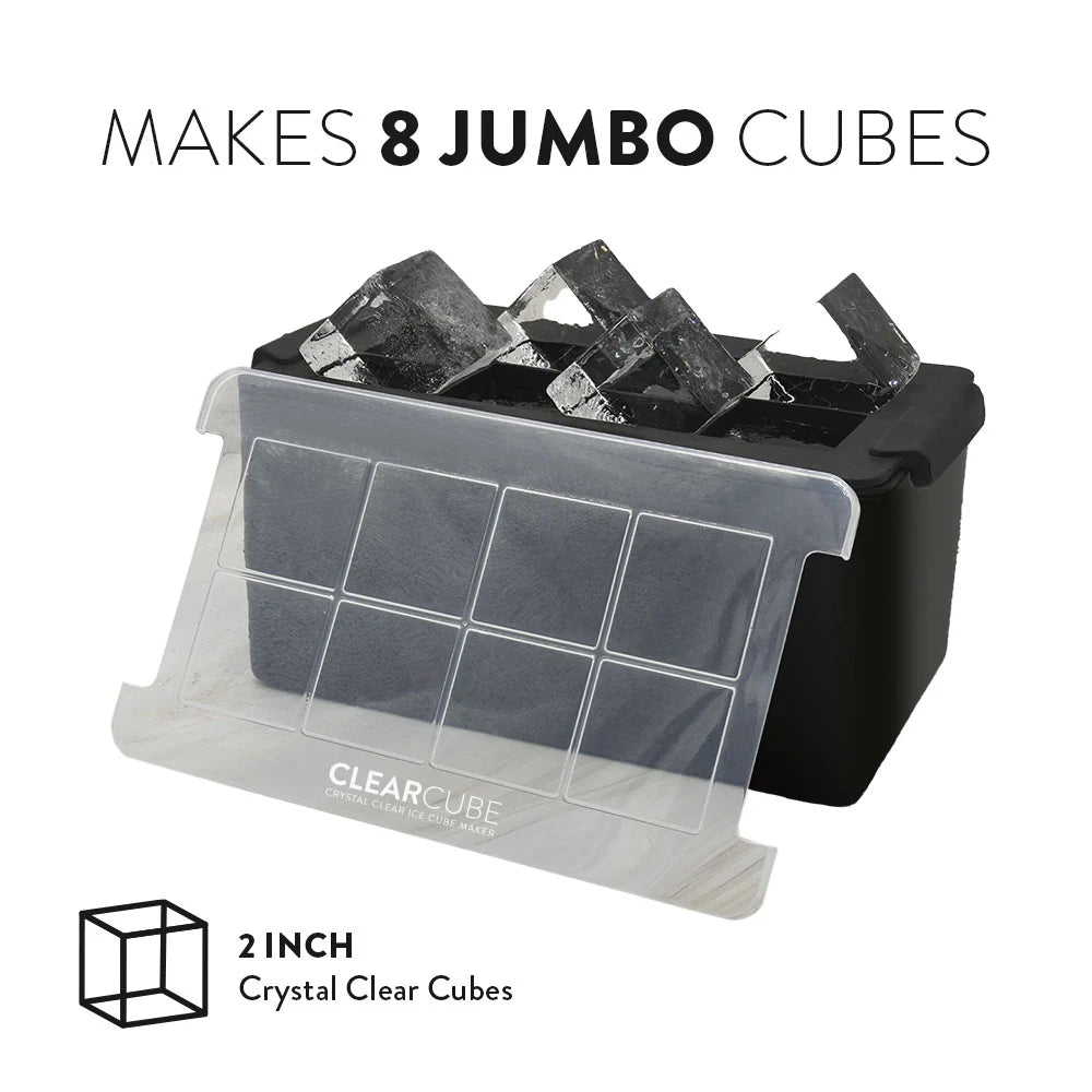 Ice Cube Maker System with Directional Freezing, Eight Jumbo 2-Inch Cubes, Lid and Compact Countertop Size