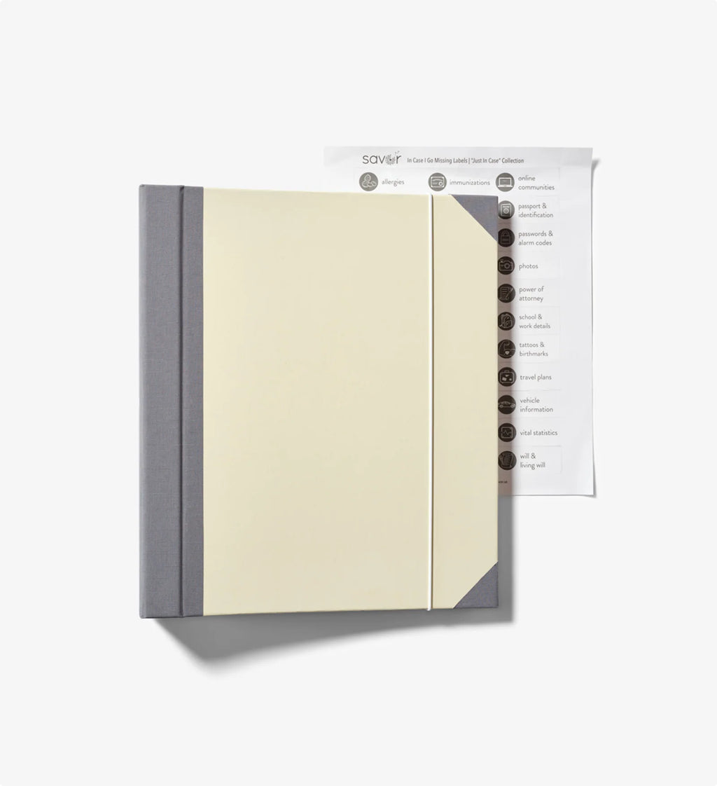In Case I Go Missing Binder for Organizing Key Personal Details in Slate, Something Blue, Pink, or Black — Slate
