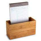 Index Card Box with Solid Bamboo Design and Convertible Two-Cup Pen Holder for Organized Desks